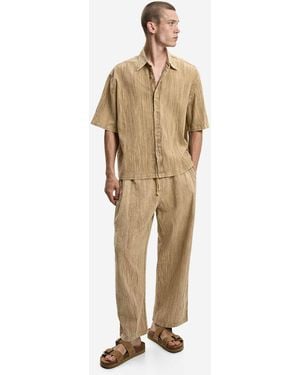 Bershka Heavy Plisse Co-Ord Trouser - Natural