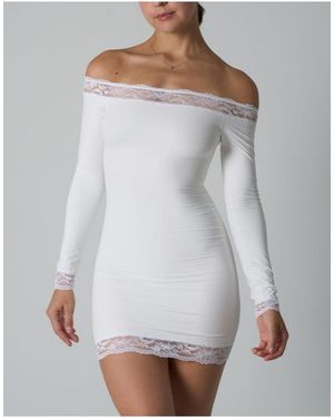 agon® Lace Trim Off-Shoulder Slip Dress - White