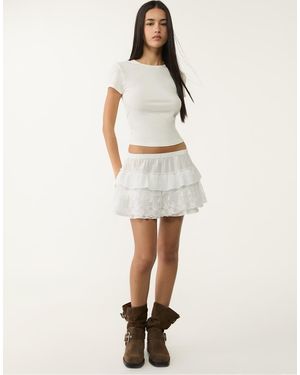 Stradivarius Culotte Met Ruches - Naturel