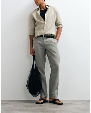 Mango – schmal zulaufende hose aus 100% leinen - Grau