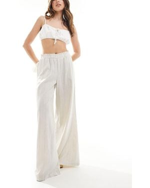Stradivarius Elasticated Waist Crinkle Wide Leg Trousers - White