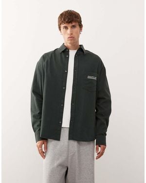 Weekday Oversized Overhemd Met Lange Mouwen En Tekstborduursel - Grijs