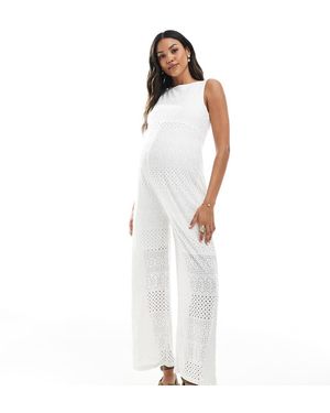 Mama.licious Mono Largo Blanco De Pernera Ancha Con Bordado Inglés De Punto Liso De Mamalicious Maternity