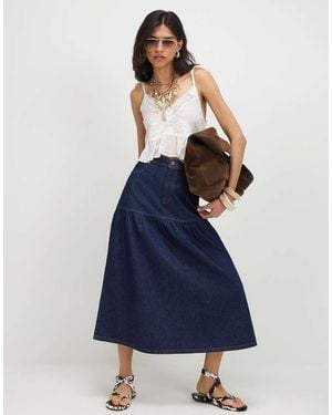 River Island Panelled Denim Midi Skirt - Blue
