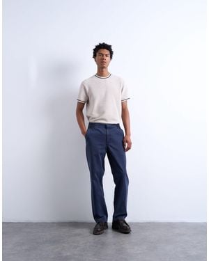 TOPMAN Straight Leg Twill Elasticated Waist Trouser - White