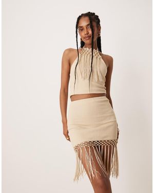 ASOS Fringed Hem Mini Skirt - Natural