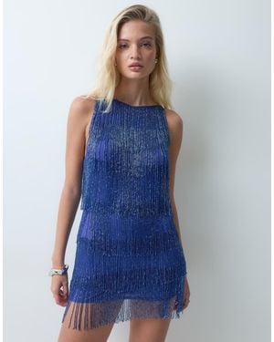 ASOS Beaded Layered Fringe Mini Dress - Blue