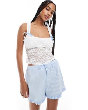 Miss Selfridge Lace Bow Detail Floral Corset Top - Blue