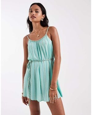 New Look Stripe Shimmer Mini Beach Dress - Blue
