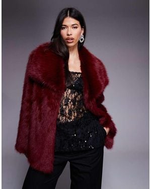 ASOS Top Collar Faux Fur Coat - Red