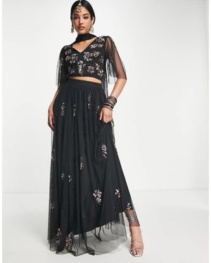 Maya Delicate Floral Embellished Lehenga Maxi Skirt - Blue