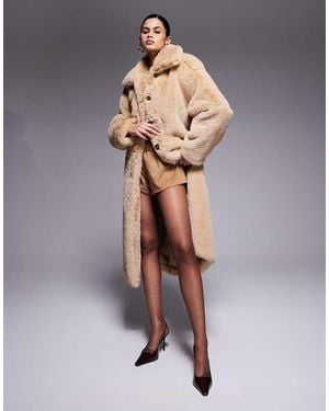 Aria Cove Abrigo Largo Con Cinturón, Solapas Y Detalle De Botones De Piel Sintética De -Neutro - Gris