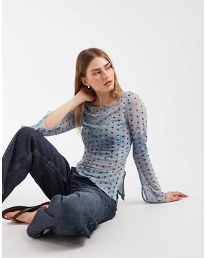 BRONZE SNAKE Top Asimmetrico Trasparente A Pois Bordeaux - Blu