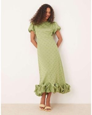 Sister Jane Puff Sleeve Bubble Hem Maxi Dress - Green