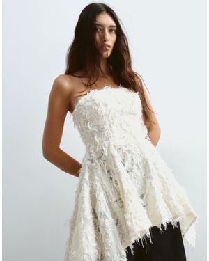 ARRANGE Square Cut Longline Peplum Bandeau Top - White
