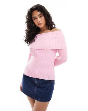 Glamorous Bardot Knit Top - Pink