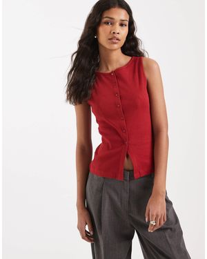 Brave Soul Button Down Vest - Red