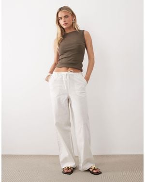 ASOS Asos Design Petite Linen Look Pull On Pants - White
