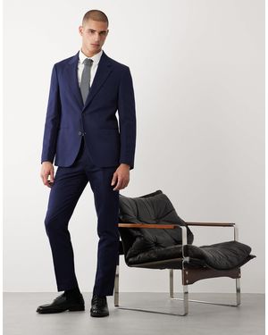 ASOS – schmal geschnittene anzugjacke aus twill mit hohem leinenanteil - Blau