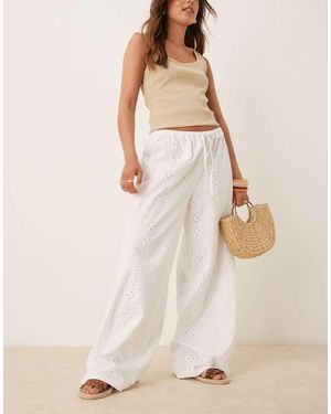 ASOS Broderie Pyjama Style Trouser With Tie Waist - Natural