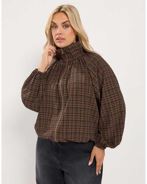 Yours Clothing Funnel Neck Bomber Jacket - Brown