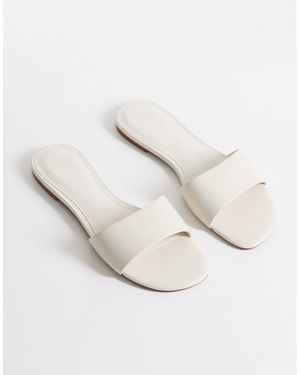 Mango Faux Leather Flat Slides - Natural