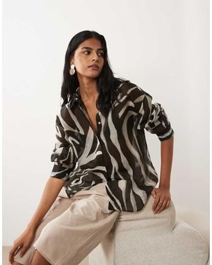 Mango Sheer Oversized Shirt - Brown