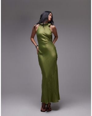 TOPSHOP – ärmelloses satin-kleid - Grün