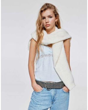 Pull&Bear Ceinture large à boucle ovale e - Blanc