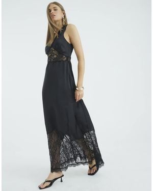 River Island Premium Lace Satin Maxi Slip Dress - Black