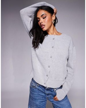 Princess Polly Melancholia Ribbed Cuff & Hem Button-through Cardigan - Grey