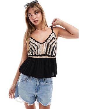 New Look Crochet Top Cami - Black