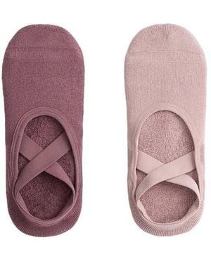 Oysho 2 Pairs Of Padded Cotton Blend Yoga And Pilates Socks With Crossover Straps - Pink