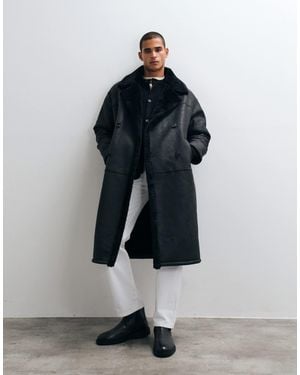 ASOS Longline Borg Aviator Coat - Black