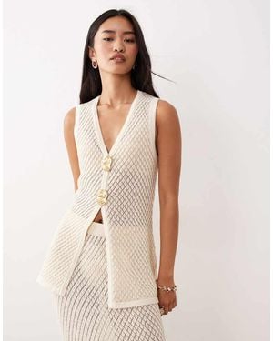 Pretty Lavish Pointelle Knit Waistcoat Co-ord - Natural
