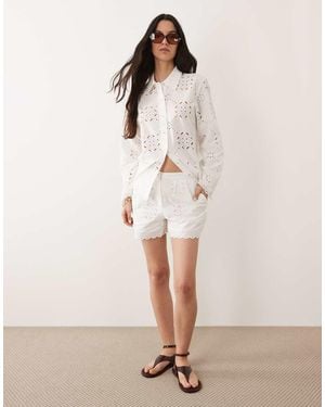 River Island Cutwork Poplin Short Co-Ord - Natural