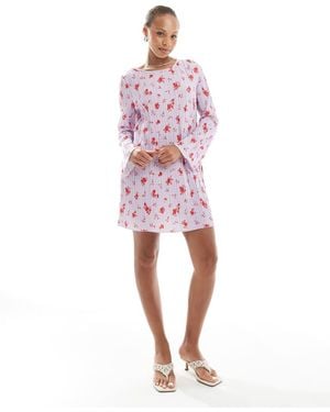 Pieces Long Sleeve Plisse Mini Dress - Pink