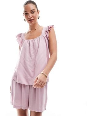 Pieces Linen Touch Flutter Sleeve Cami Top Co-ord - Pink