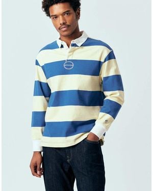 Pompeii UK Pompeii 100% Cotton Rugby Sweatshirt Yellow And Blue Stripe