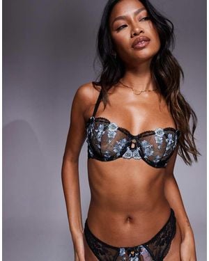 Boux Avenue Floral Embroidered Balconette Bra - Blue