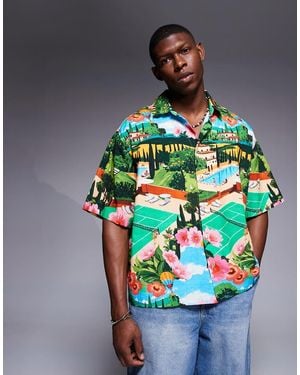 ASOS Boxy Oversized Shirt With Scenic Print - Green