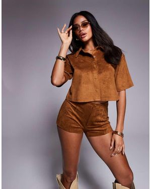 ASOS Co-ord Suedette Boxy Short Sleeve Shirt - Brown