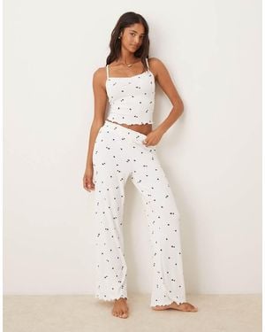 Boux Avenue Heart Ribbed Cami Top And Trousers Pyjama Set - White