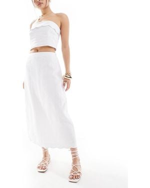 Abercrombie & Fitch Co-ord Linen Midi Skirt With Scallop Edges - White
