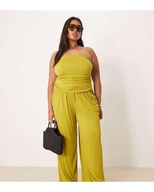 ASOS Asos Design Curve Crinkle Tie Waist Wide Leg Trousers - Yellow