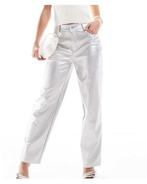 ASOS Asos Design Petite Faux Leather Straight Leg Trousers - White