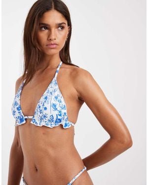 Vero Moda Top Bikini A Triangolo E Blu A Fiori