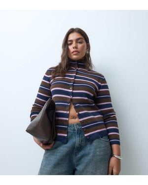 ASOS Asos Design Curve Cardigan A Coste Con Collo A Imbuto Rosa Cioccolato E - Blu