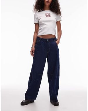 TOPSHOP Mid Rise Side Panel Barrel Jean - Blue