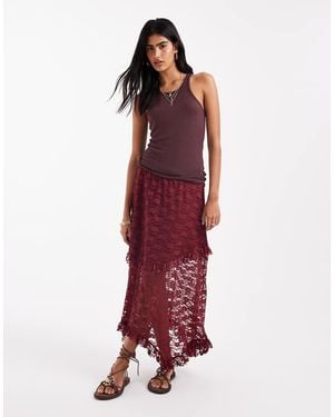 ONLY Tie Lace Maxi Skirt - Red